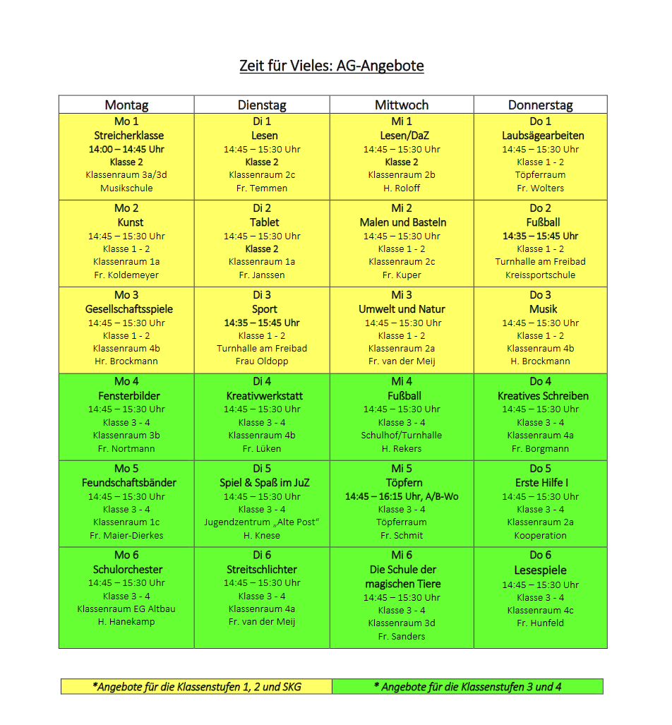 AG-Angebote – Grundschule Bernhardschule Sögel
