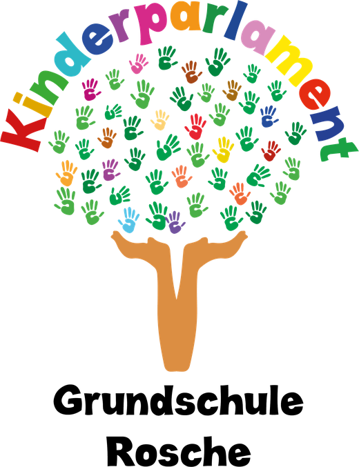 Logo des Kinderparlaments: ein Baum aus bunten Kinderhänden, darüber das Wort Kinderparlament