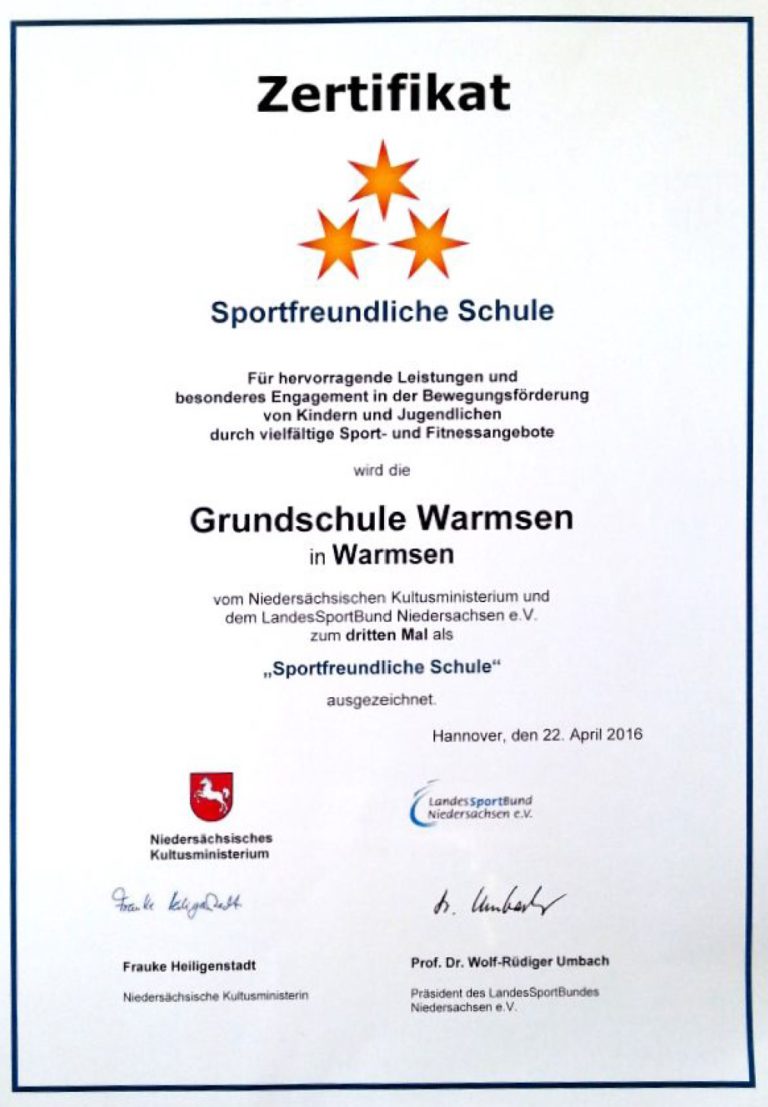 Zeugnis und Versetzung – Grundschule Warmsen