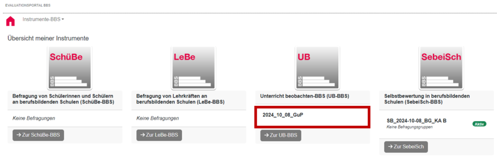 Dashboard Ansicht Auswahl UB-BBS